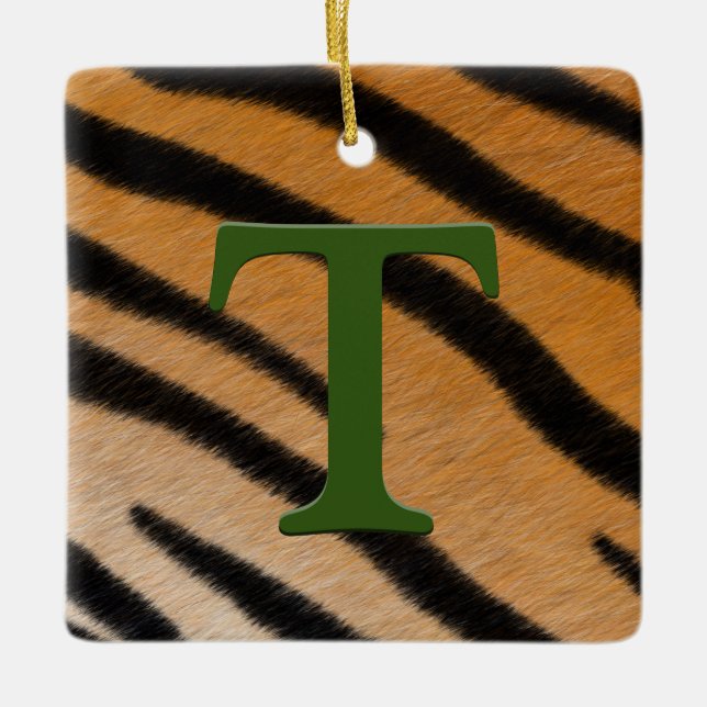 Tiger Fur Personalised Monogram & Message Kids Ceramic Ornament (Front)