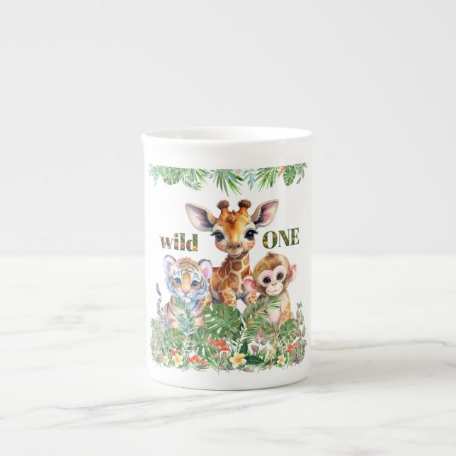 Tiger Giraffe Monkey Wild One Bone China Mug (Front)