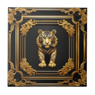 Tiger gold and black ornamental frame ceramic tile