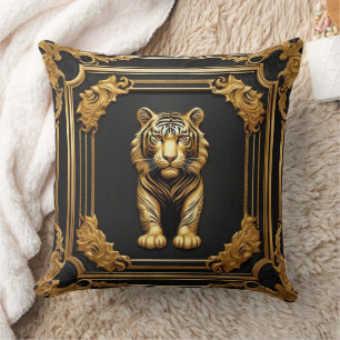 Tiger gold and black ornamental frame cushion