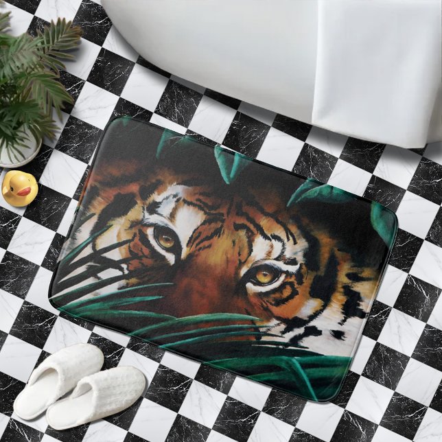 Tiger Green Jungle Leaves Bath Mat (Creator Uploaded)