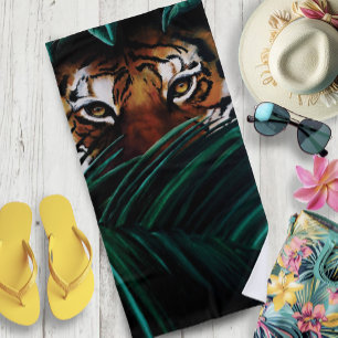Tiger Green Jungle Leaves Beach Towel