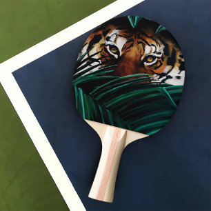 Tiger Green Jungle Leaves Ping Pong Paddle