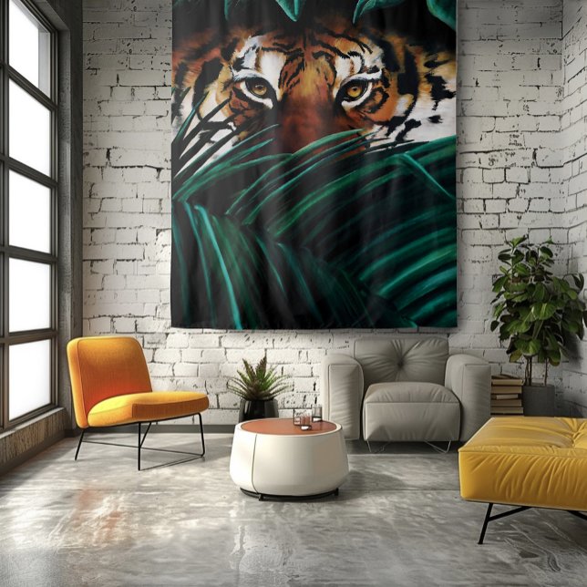 Tiger Green Jungle Leaves Tapestry (Creator Uploaded)