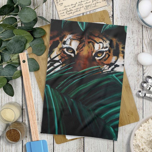 Tiger Green Jungle Leaves Tea Towel (Creator Uploaded)