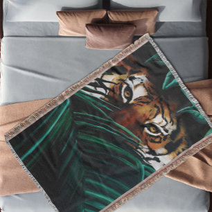 Tiger Green Jungle Leaves Throw Blanket