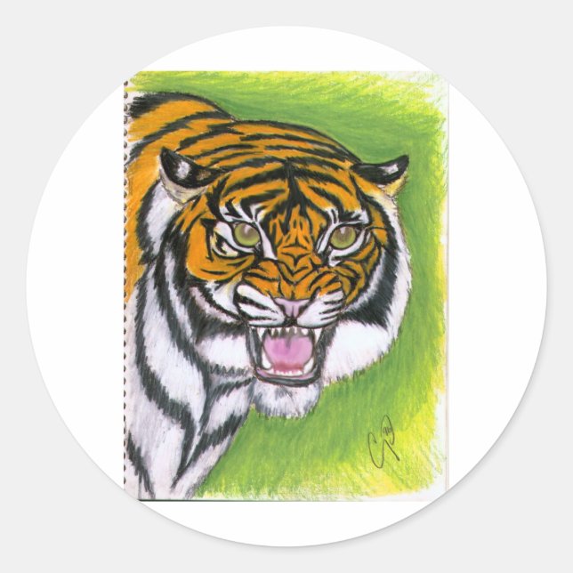 Tiger Growling Classic Round Sticker (Front)