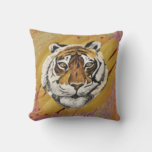 Tiger Hand Painted Face  Cushion (Front)