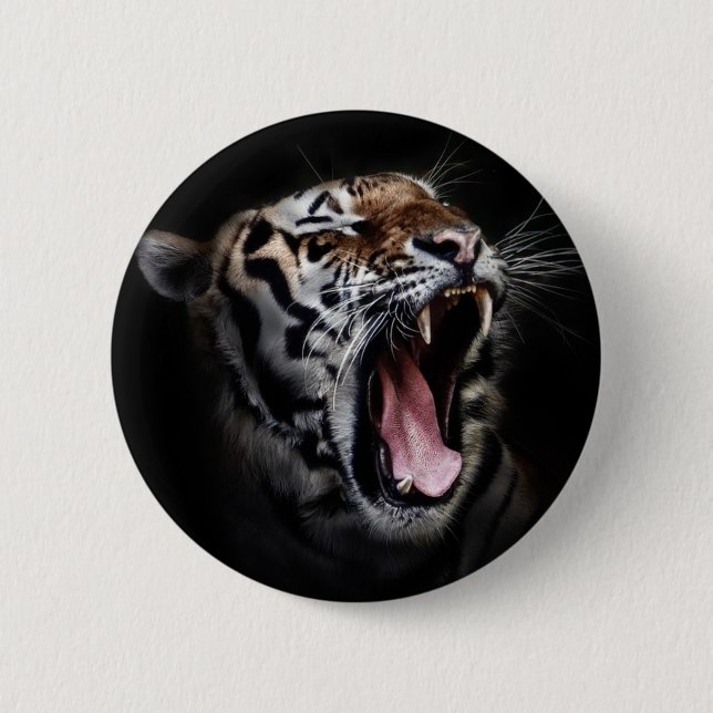 Tiger head 6 cm round badge (Front)