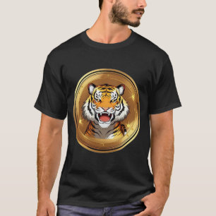 Tiger Head Emblem on a Golden Circular Background T-Shirt