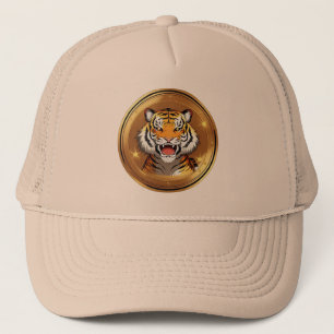 Tiger Head Emblem on a Golden Circular Background Trucker Hat