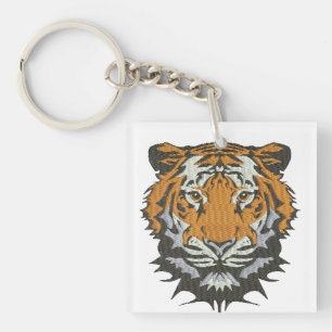 Tiger Head Embroidery Imitation Key Ring