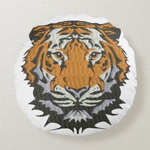 Tiger Head Embroidery Imitation Round Cushion