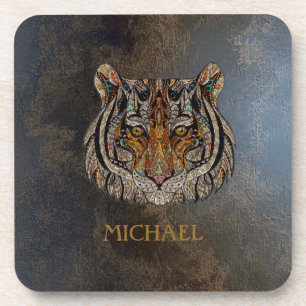 Tiger Head, Face, Leather Look   Coaster