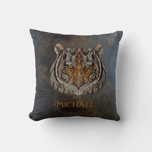 Tiger Head, Face, Leather Look   Cushion (Front)