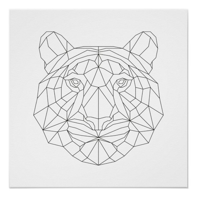 Tiger Head Geometric Black White Modern Art Print (Front)