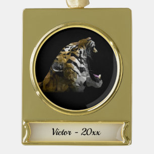 Tiger Head Gold Plated Banner Ornament