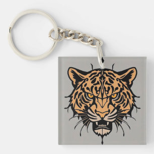 Tiger head illustration key ring