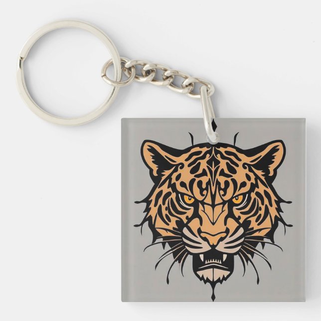 Tiger head illustration key ring (Front)