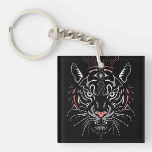 Tiger head illustration key ring
