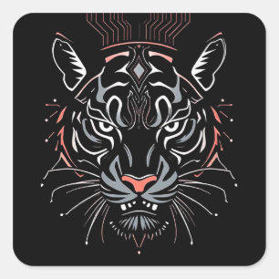 Tiger head illustration square sticker
