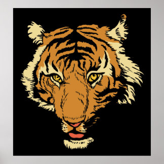 Tiger head on black background poster print