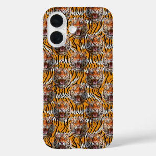 Tiger Head On Tiger Skin Animal Print Design iPhone 16 Case
