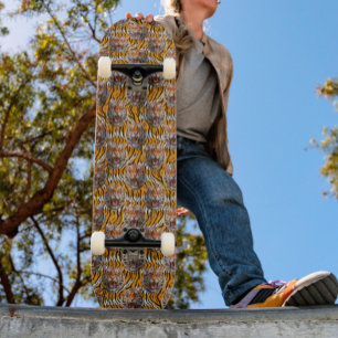Tiger Head On Tiger Skin Animal Print Design  Skateboard