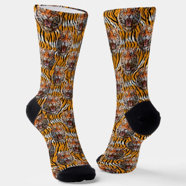 Tiger Head On Tiger Skin Animal Print Design  Socks (Creator Uploaded)