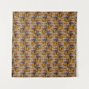 Tiger Head On Tiger Skin Animal Print Design  Tapestry