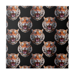 Tiger Head Pattern Design - Black Ceramic Tile