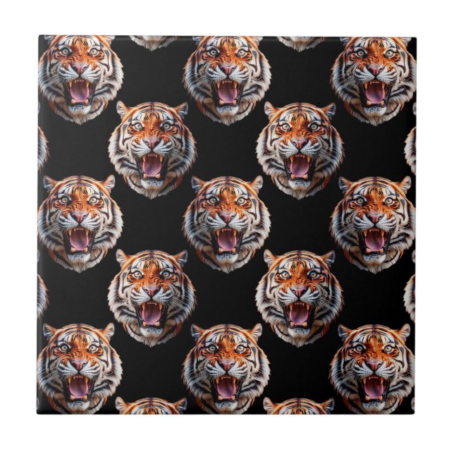Tiger Head Pattern Design - Black   Ceramic Tile (Front)