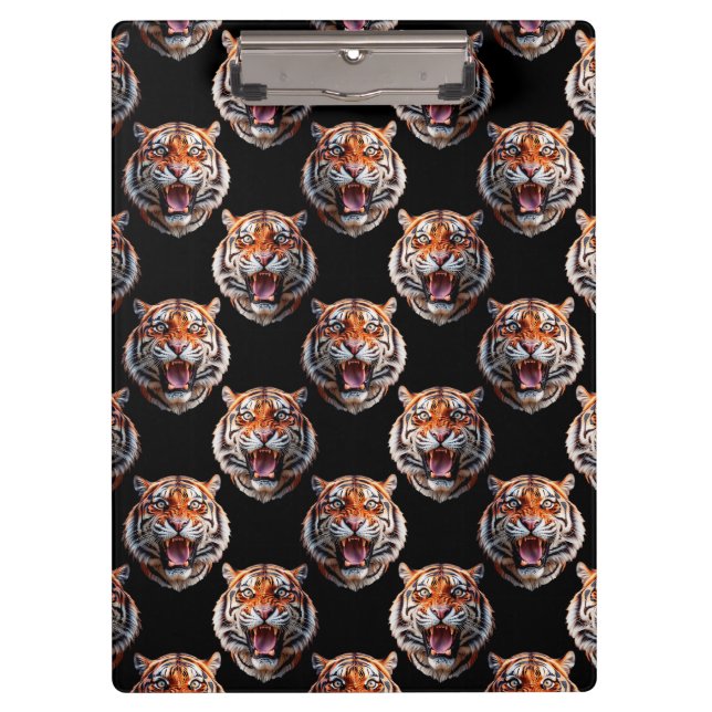 Tiger Head Pattern Design - Black   Clipboard (Front)