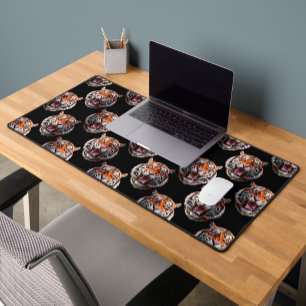 Tiger Head Pattern Design - Black Desk Mat