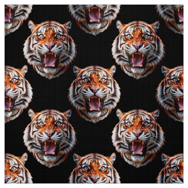 Tiger Head Pattern Design - Black   Fabric (Swatch)