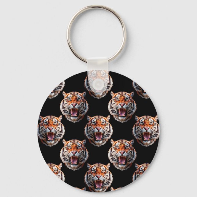 Tiger Head Pattern Design - Black   Key Ring (Front)