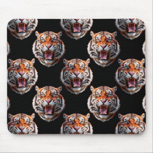 Tiger Head Pattern Design - Black Mouse Pad