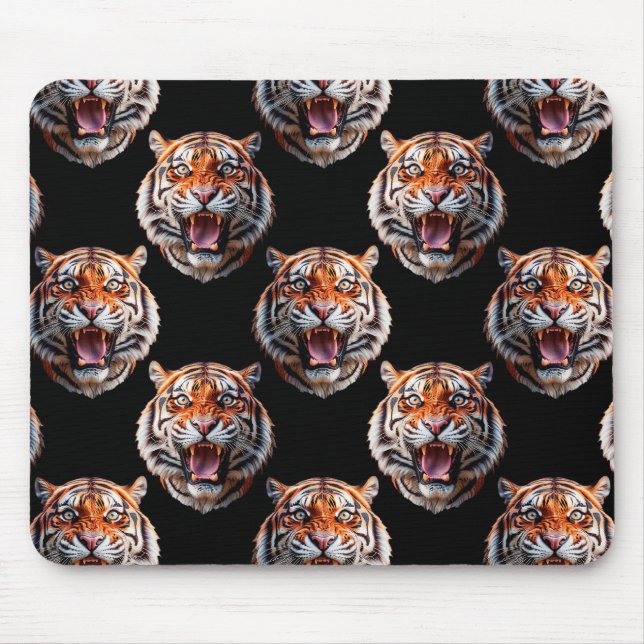 Tiger Head Pattern Design - Black   Mouse Pad (Front)
