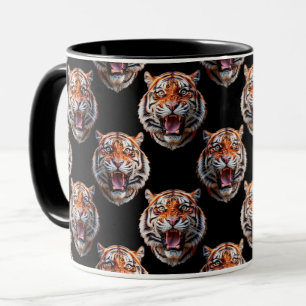 Tiger Head Pattern Design - Black Mug