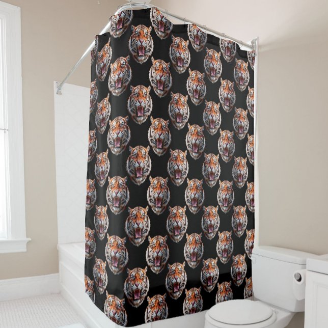 Tiger Head Pattern Design - Black   Shower Curtain (Creator Uploaded)