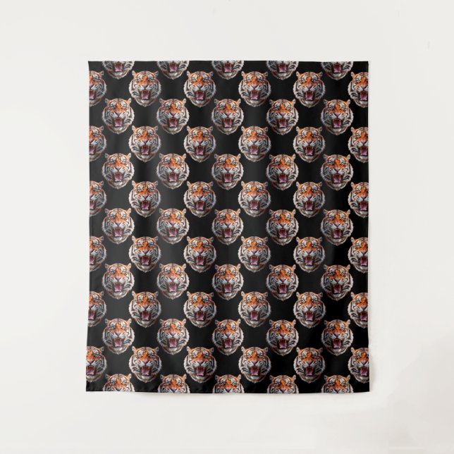 Tiger Head Pattern Design - Black   Tapestry (Front)