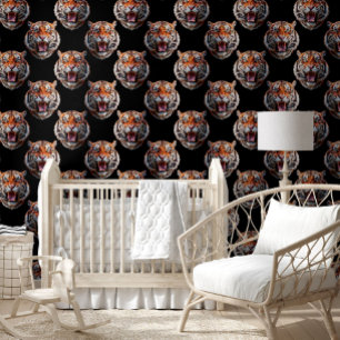 Tiger Head Pattern Design - Black Wallpaper