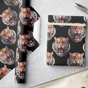 Tiger Head Pattern Design - Black   Wrapping Paper