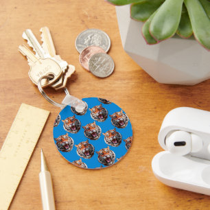 Tiger Head Pattern Design Blue Key Ring