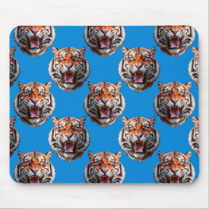 Tiger Head Pattern Design Blue Mouse Pad