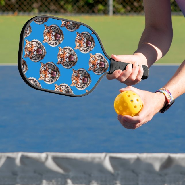 Tiger Head Pattern Design Blue  Pickleball Paddle (Insitu)