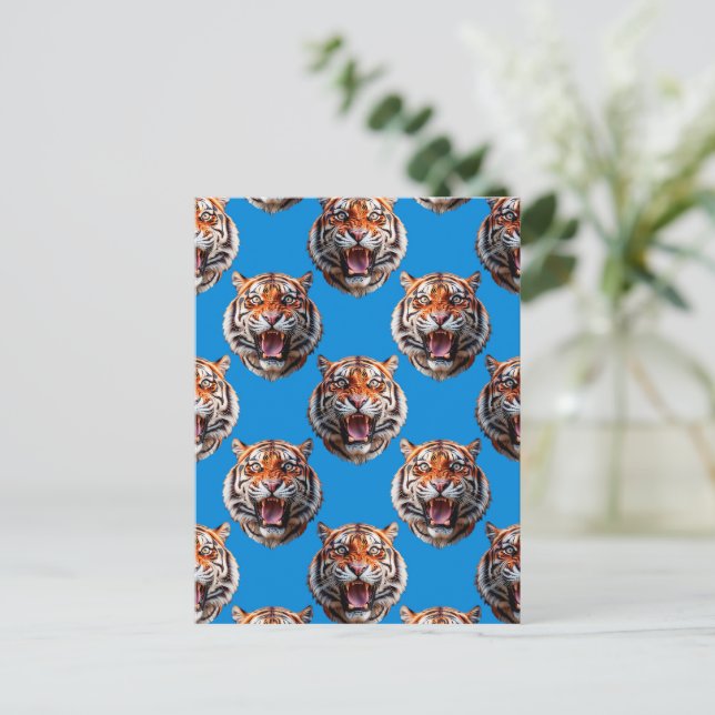 Tiger Head Pattern Design Blue  Postcard (Standing Front)