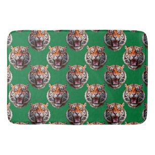 Tiger Head Pattern Design Green Bath Mat