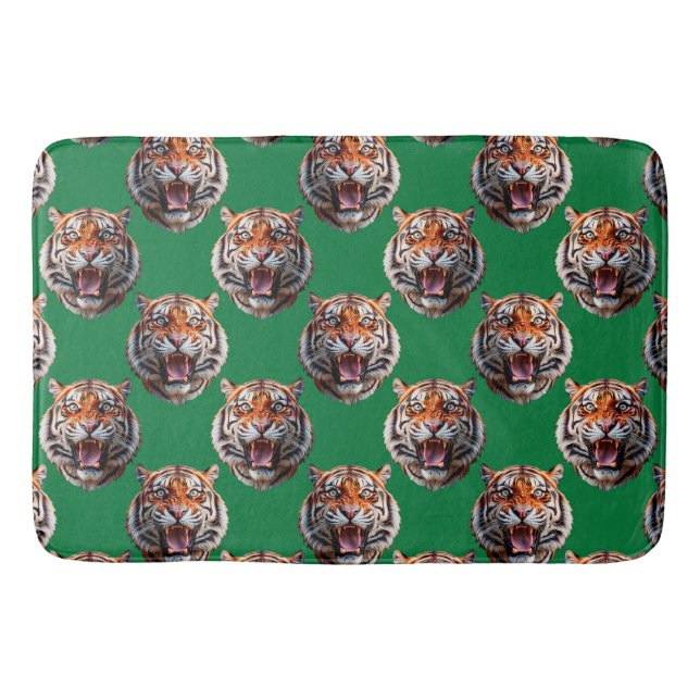 Tiger Head Pattern Design Green  Bath Mat (Front)