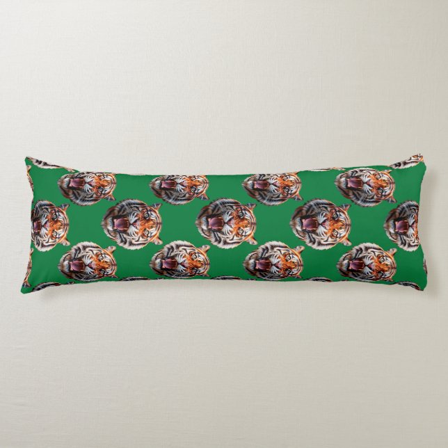 Tiger Head Pattern Design Green  Body Cushion (Front)